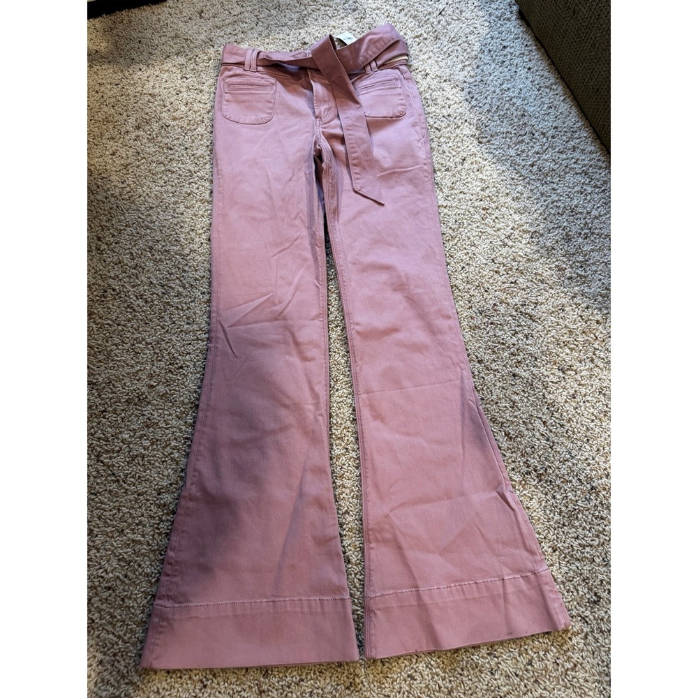 Express Mauve Pink Boot-Cut Flare Pants with Self Tie Belt